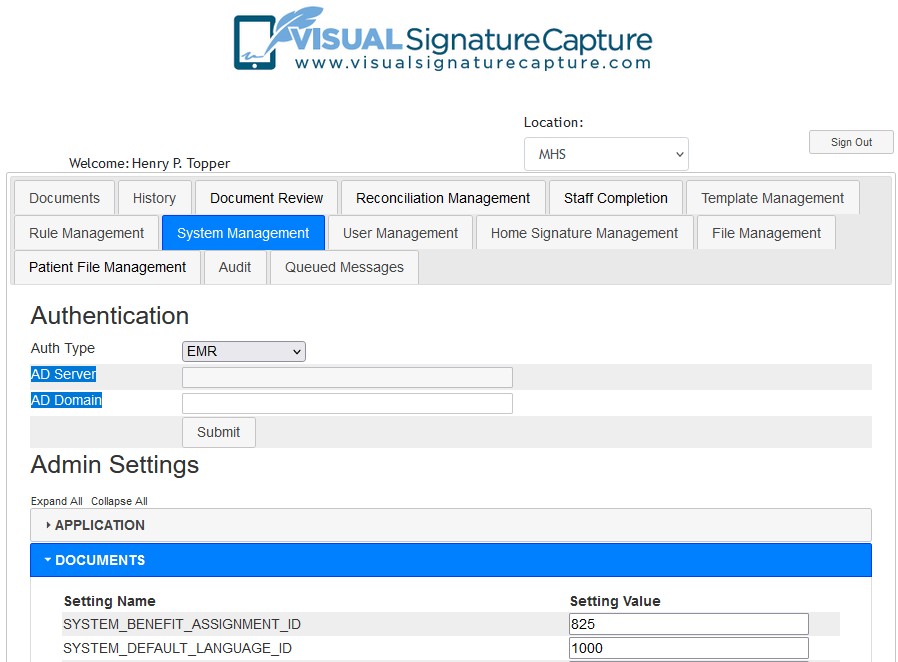 Screenshot of System Management Tab